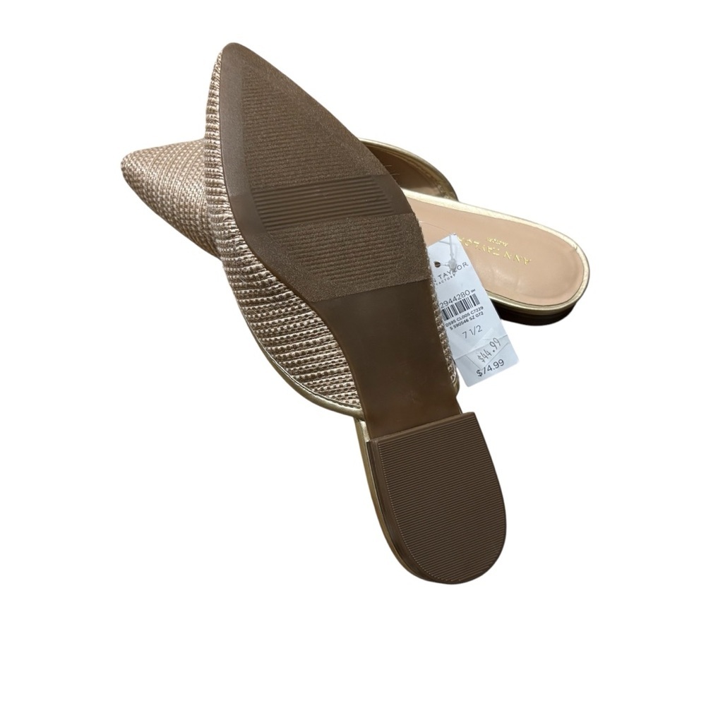 ANN TAYLOR FACTORY NWT Woven Pointy Toe Mules in Tan / Gold Size 7.5 - Picture 7 of 8